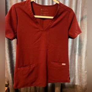 FIGS Women's V-Neck Short Sleeve Scrub Top in Burgundy
